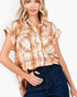 Sherbet Plaid Cotton Raw Hem Button-Front Shirt