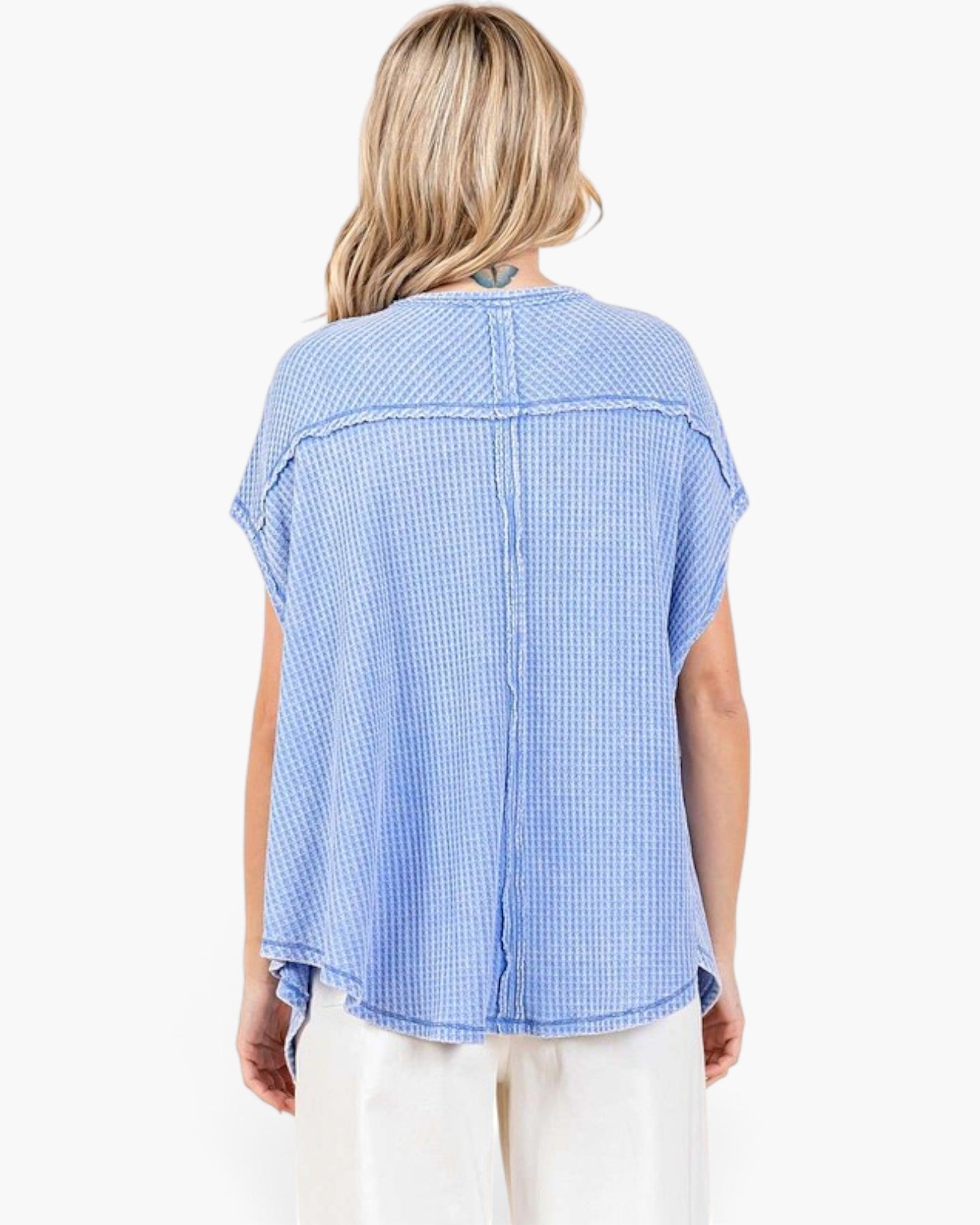 Light Blue Waffle Knit Oversized Top