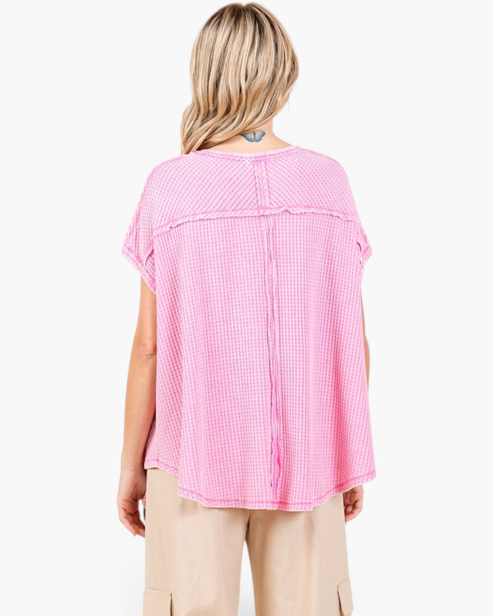 Pink Waffle Knit Oversized Top