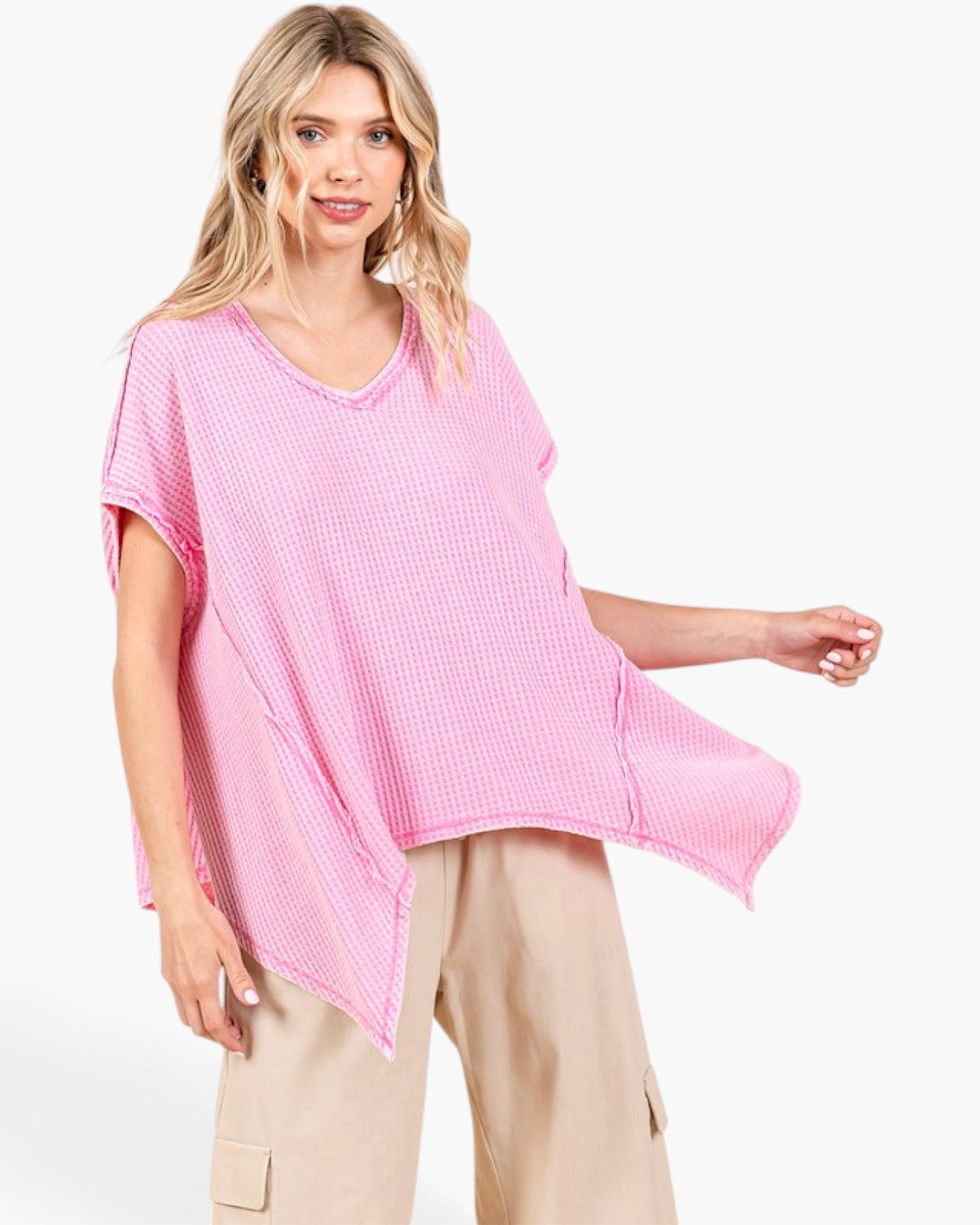 Pink Waffle Knit Oversized Top