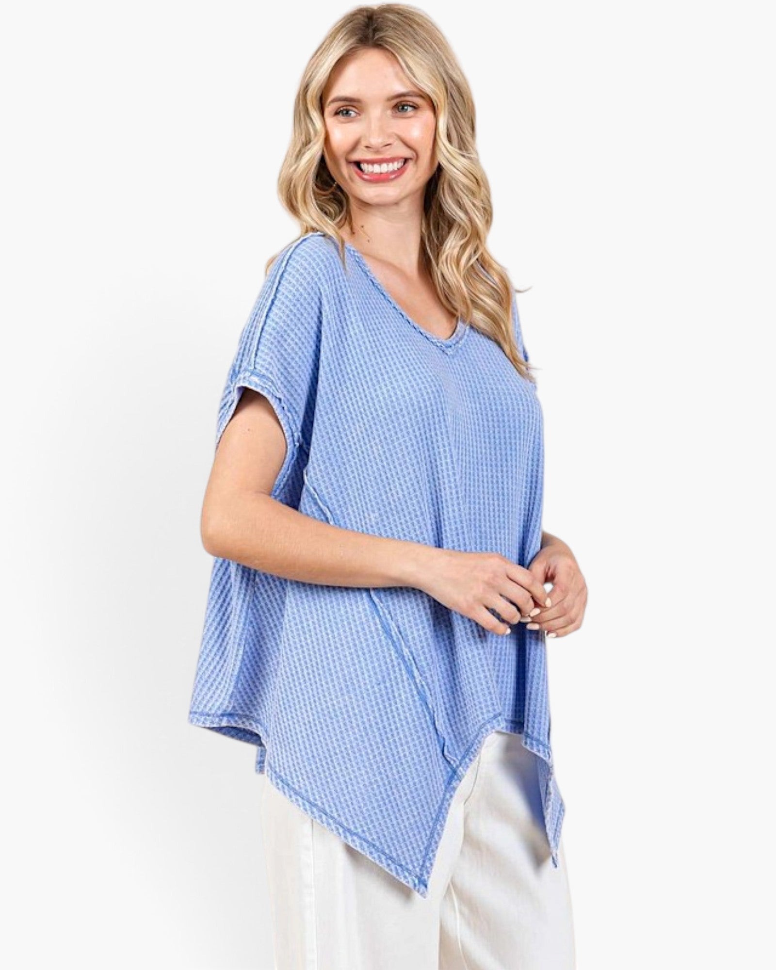 Light Blue Waffle Knit Oversized Top
