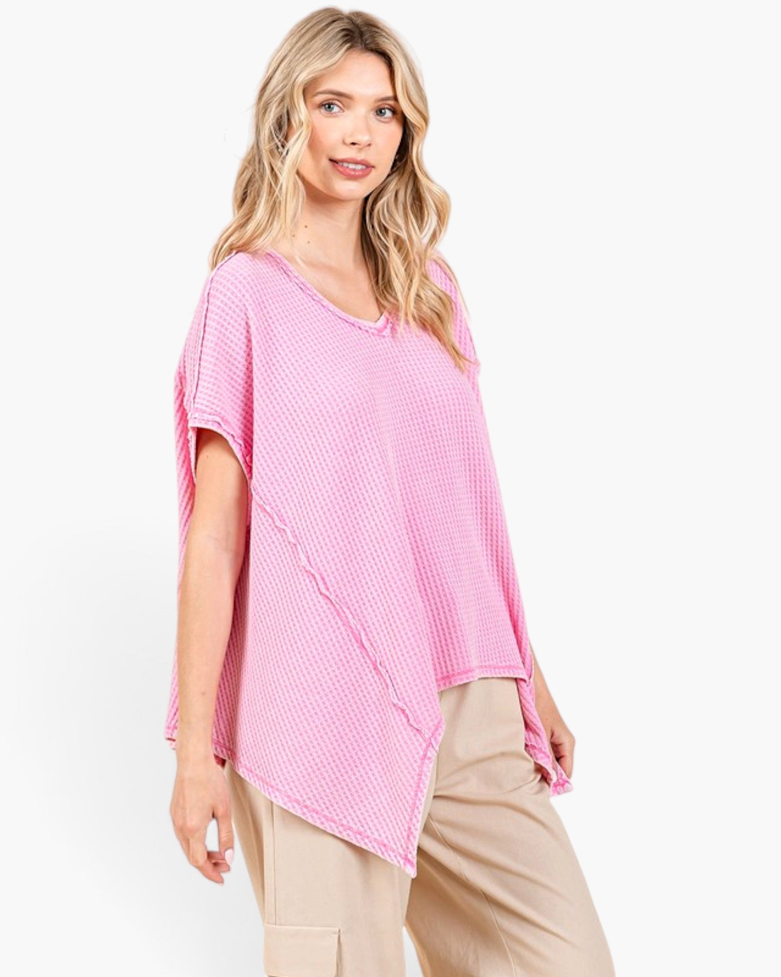 Pink Waffle Knit Oversized Top