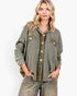 Olive Washed Contrast Panel Oversized Shirt