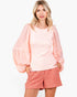 Peach Smocked Chiffon Balloon Sleeve Blouse