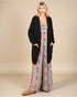 Cardigan long ouvert noir sur le devant