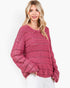 Raspberry Cotton Open-Knit Sweater