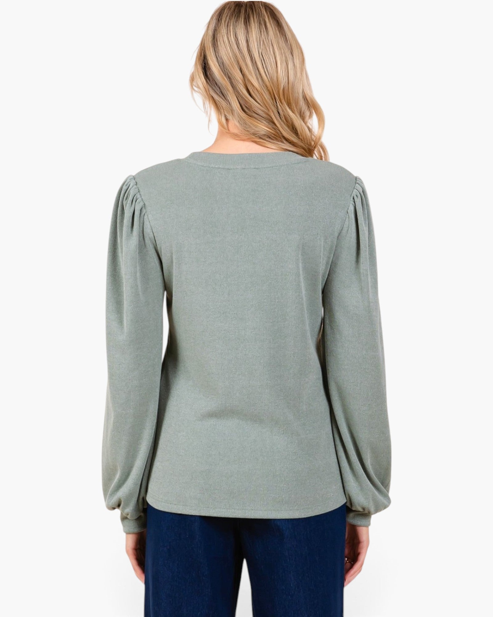 Sage Puff-Sleeve Knit Top