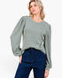 Sage Puff-Sleeve Knit Top