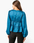 Blusa babydoll de satén con escote en V en color verde azulado