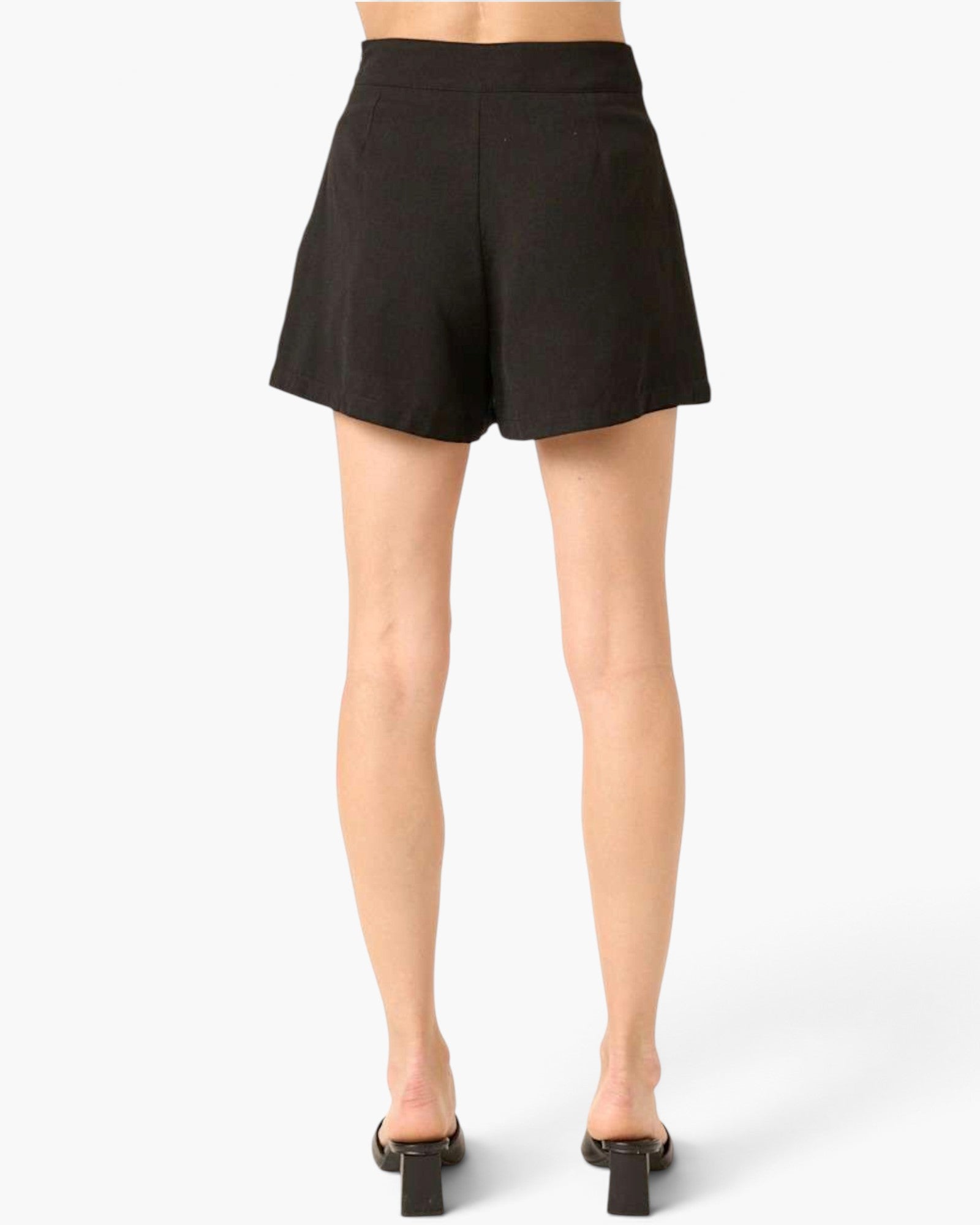 Black Pleated High-Rise Shorts