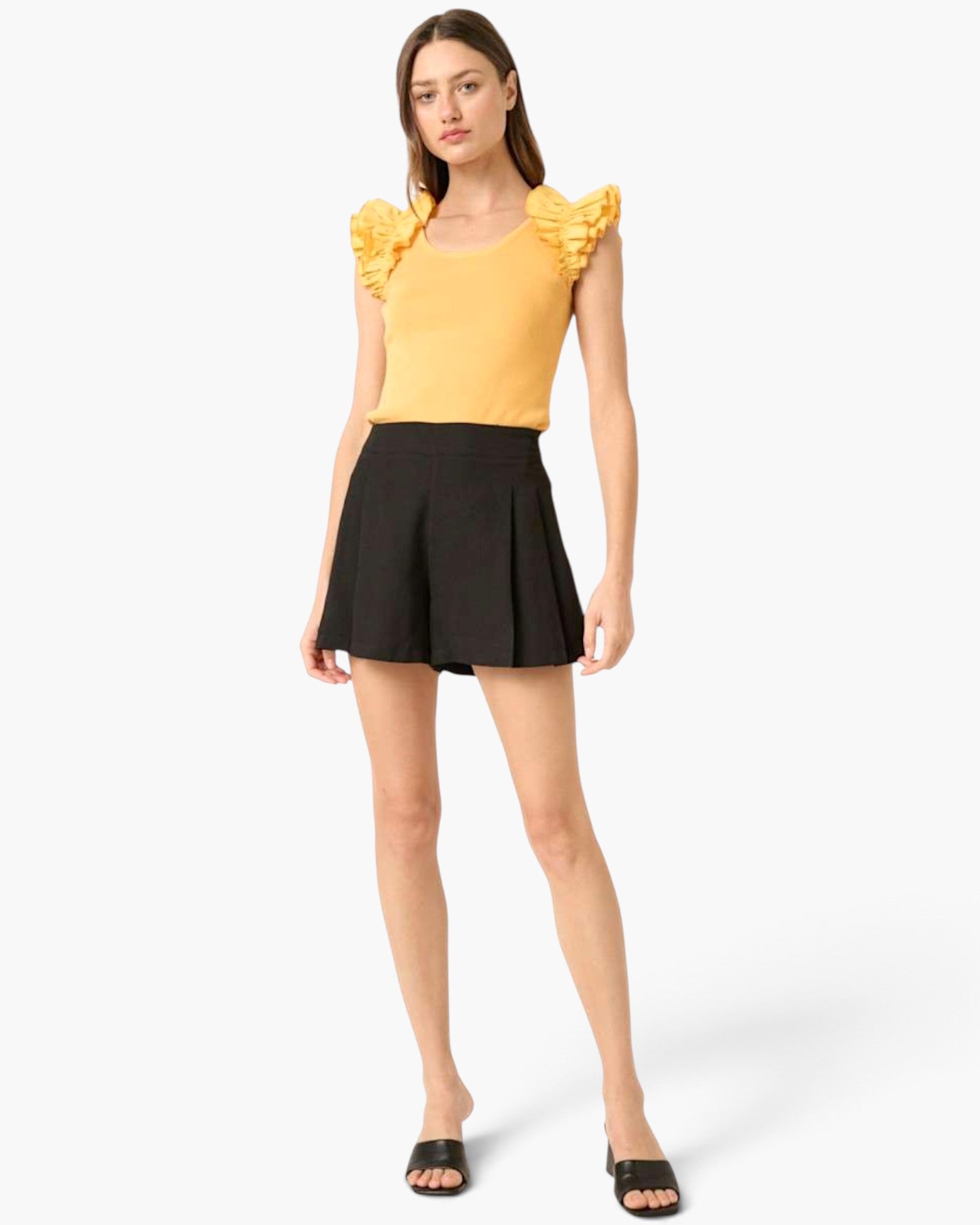 Black Pleated High-Rise Shorts