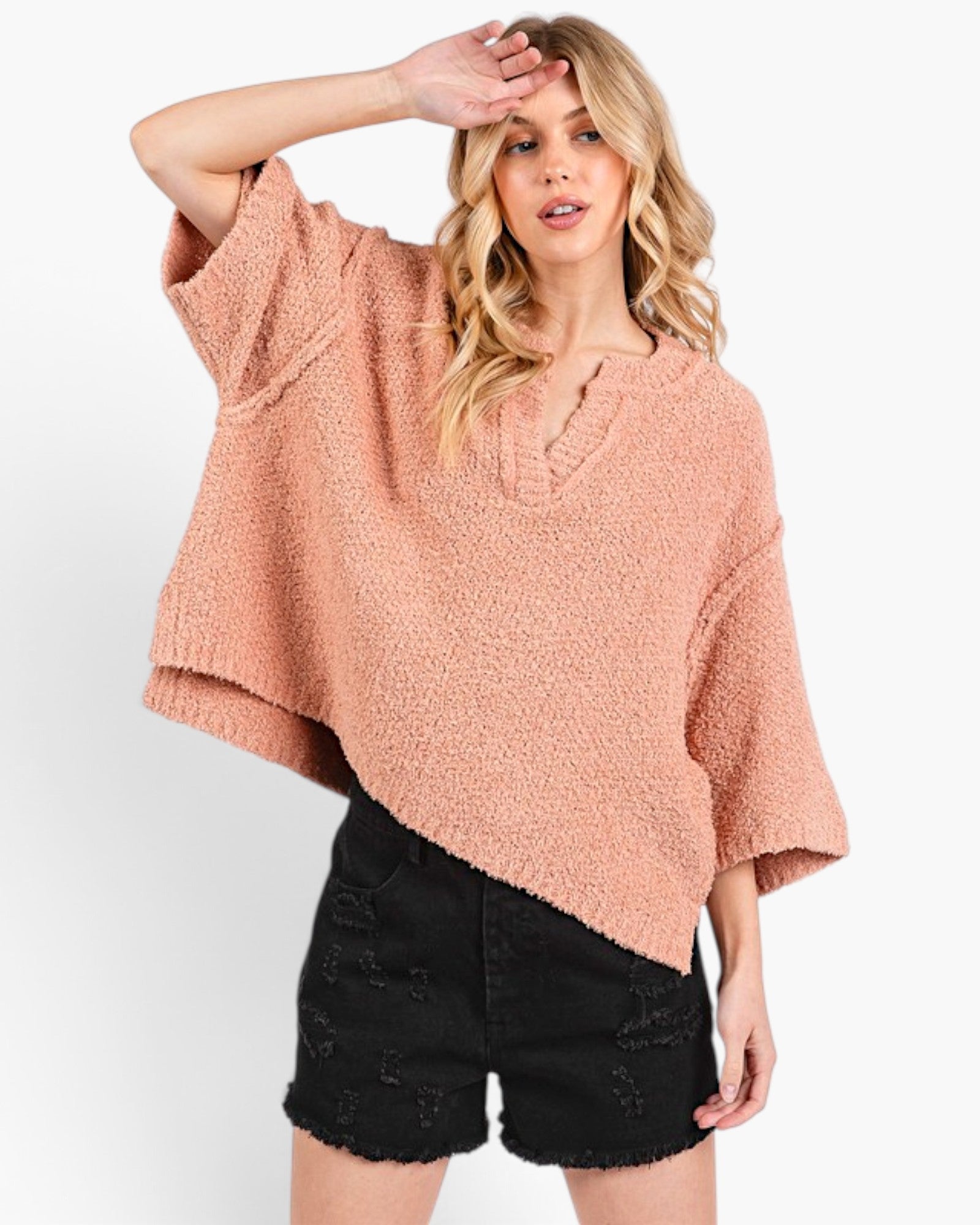 Rosewood Split-Neck Oversized Sweater