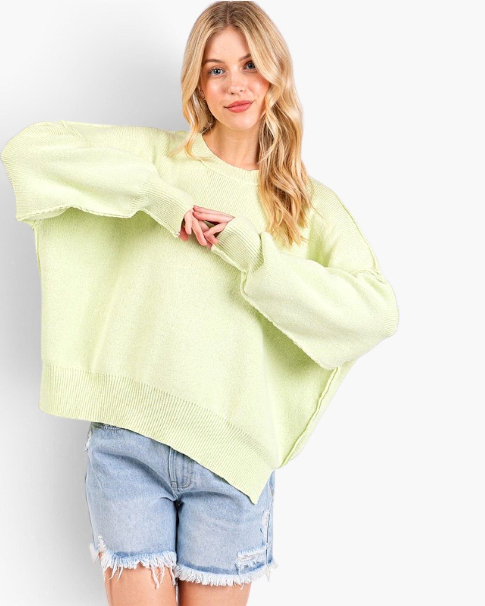 Lime Exposed-Seam Oversized Sweater