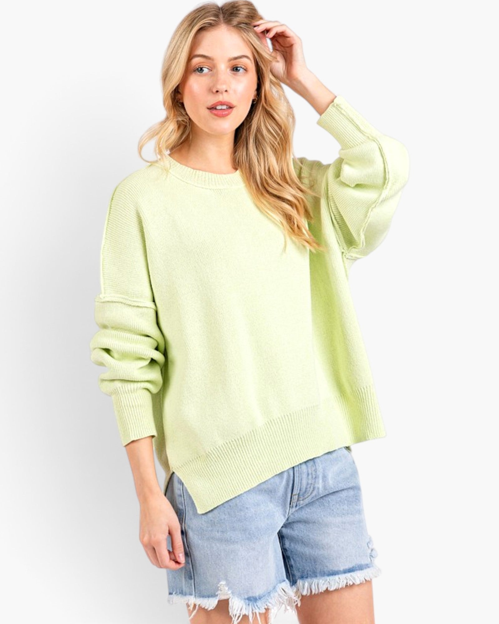 Lime Exposed-Seam Oversized Sweater