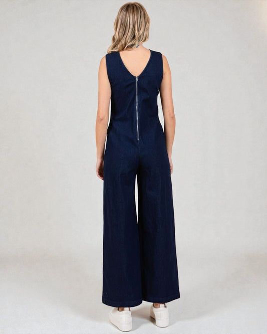 Combinaison en jean foncé sans manches à jambe large