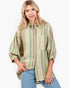 Green Tea Multi-Stripe Oversized Button-Up Shirt