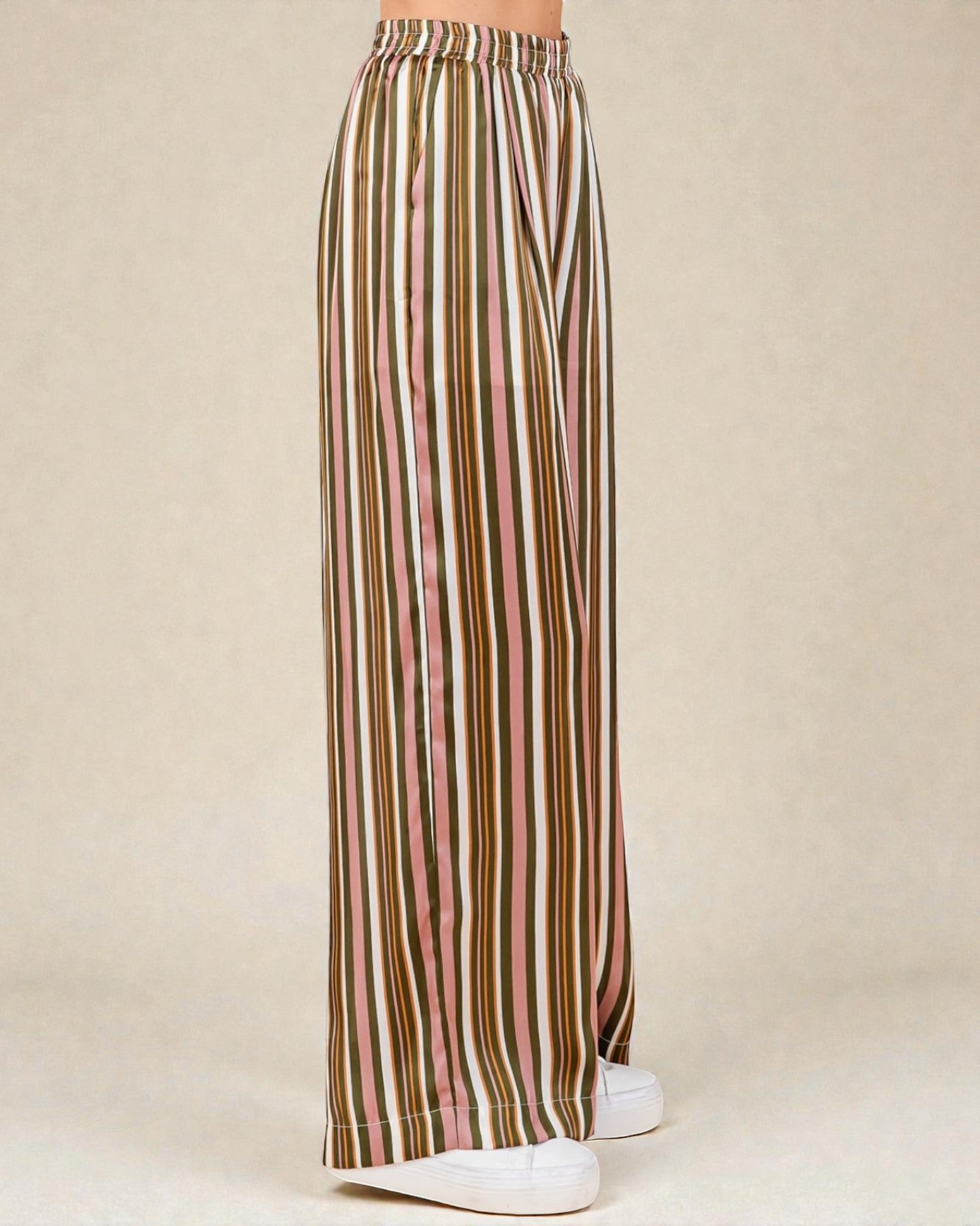 Striped pants with a neutral background