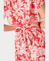 Red floral dress with a white background