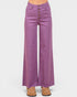 Purple wide-leg jeans with brown buttons on a white background