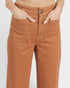 Brown pants worn by a person on a white background
