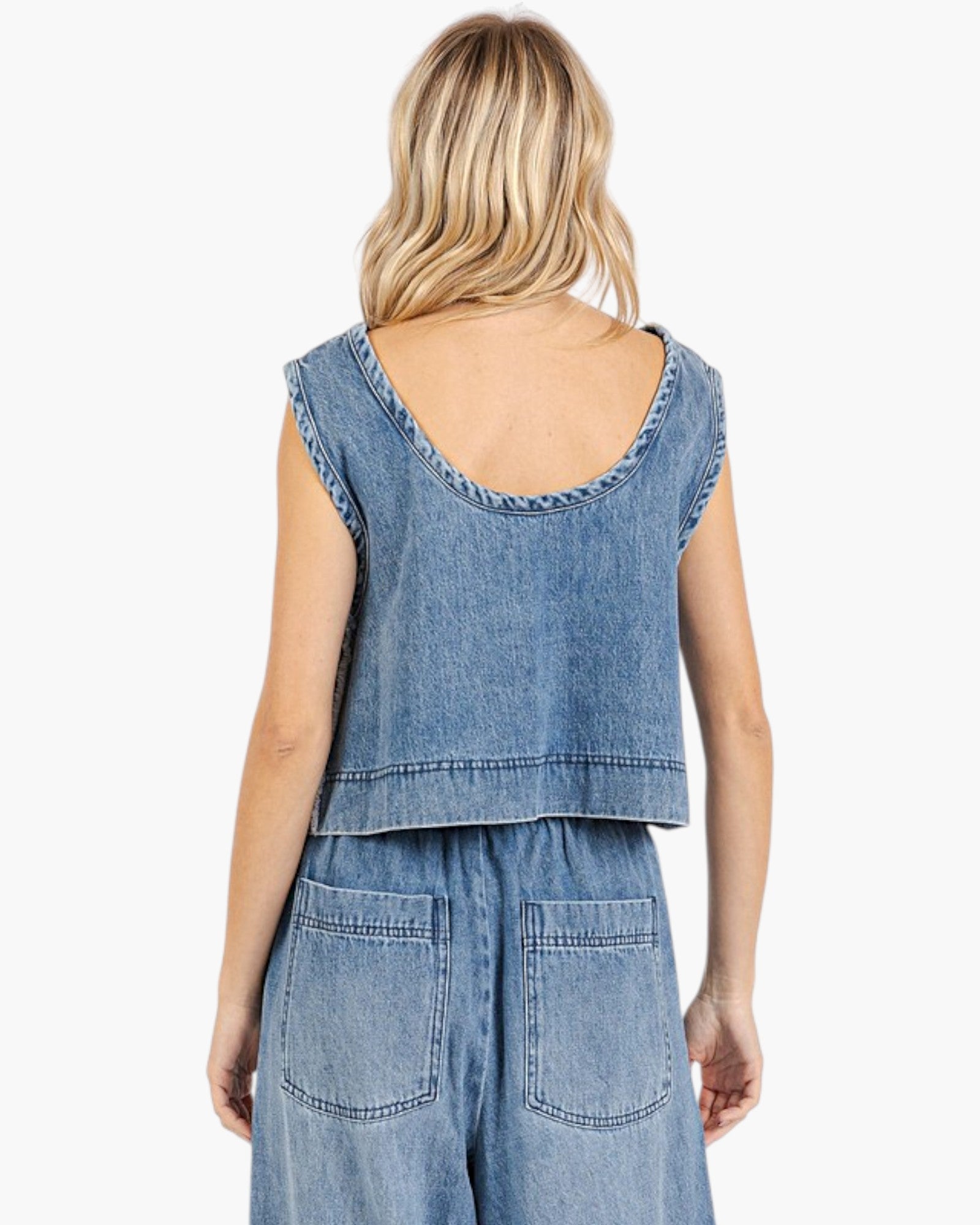 Medium Wash Cropped Denim Tank