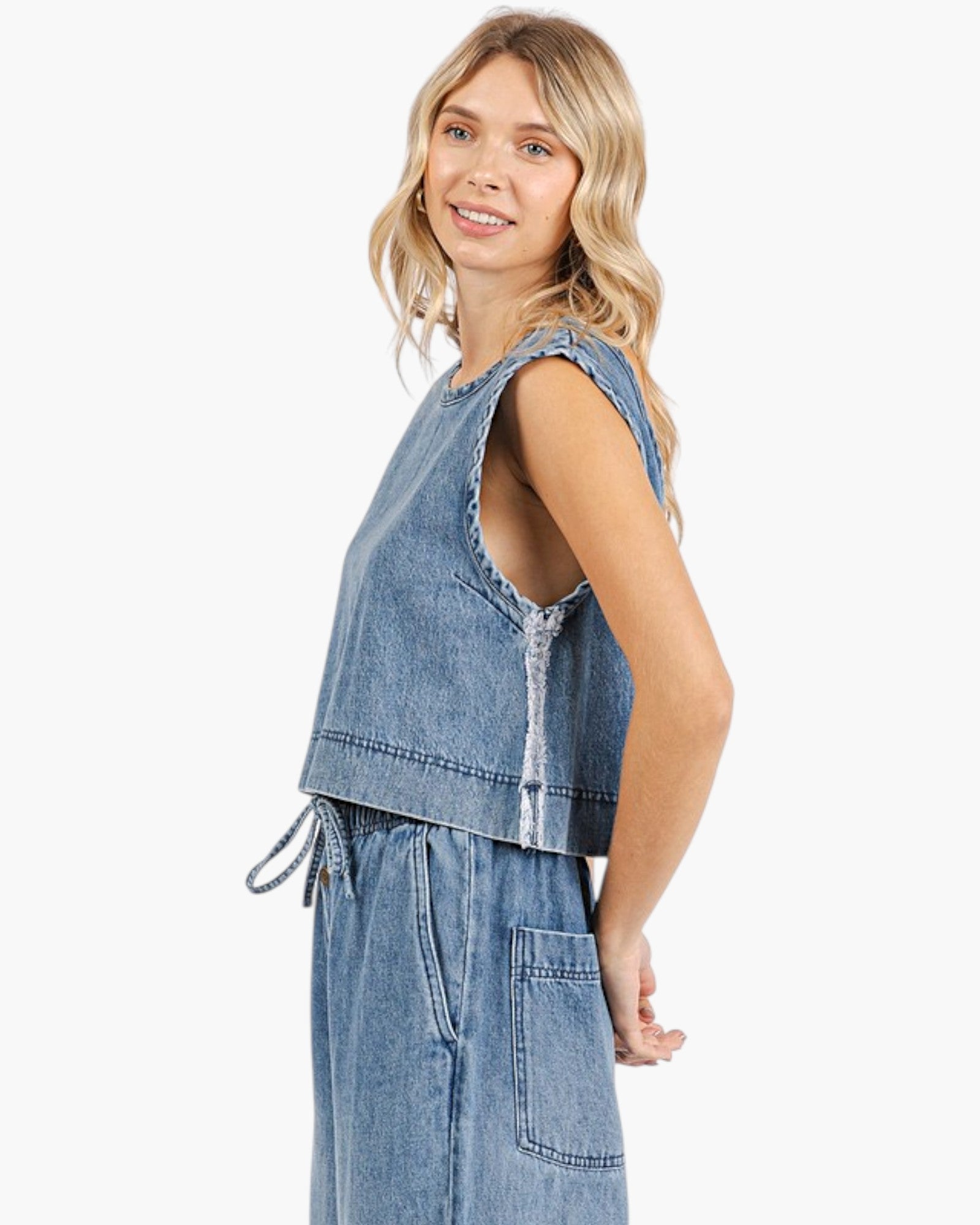 Medium Wash Cropped Denim Tank