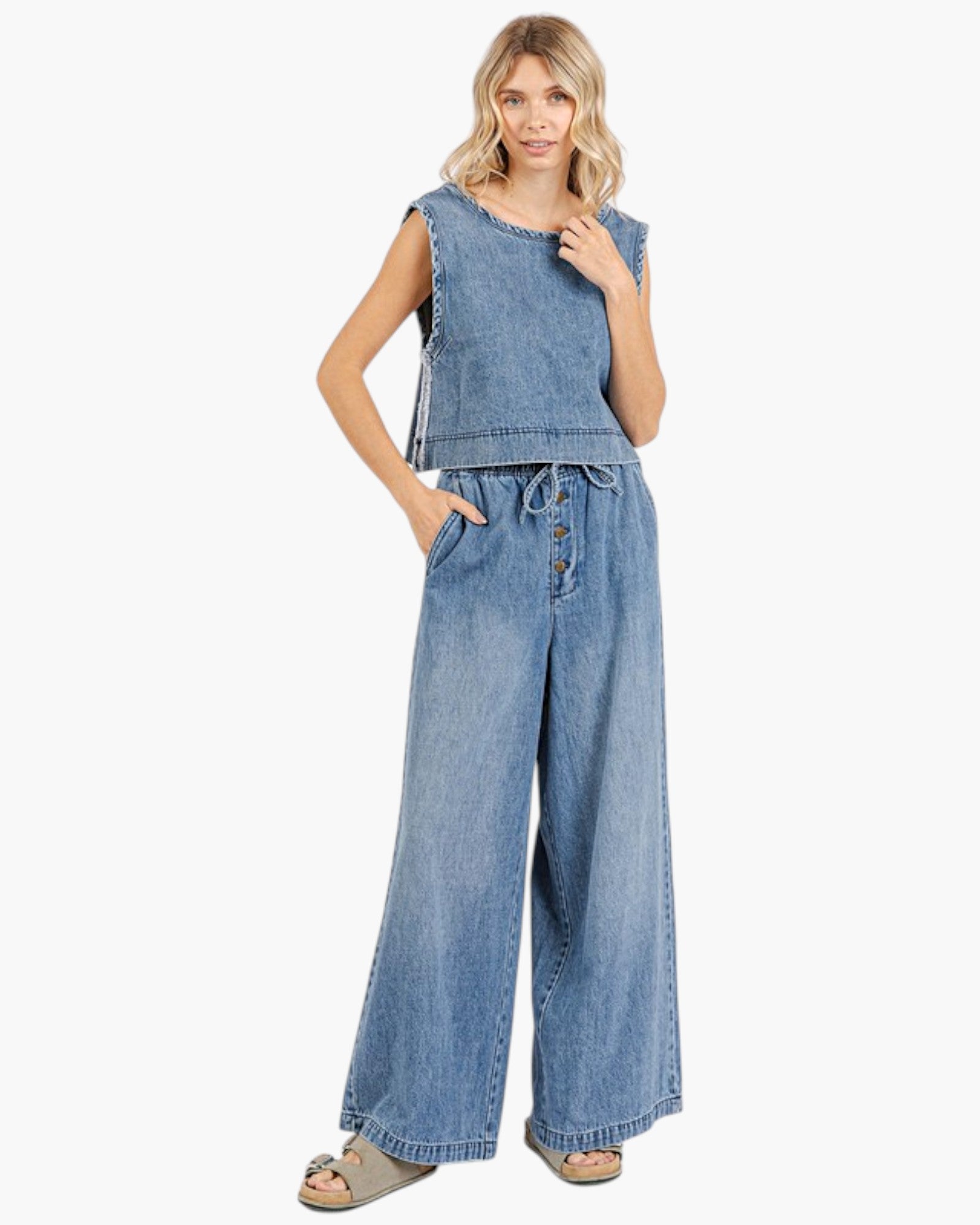 Medium Wash Cropped Denim Tank