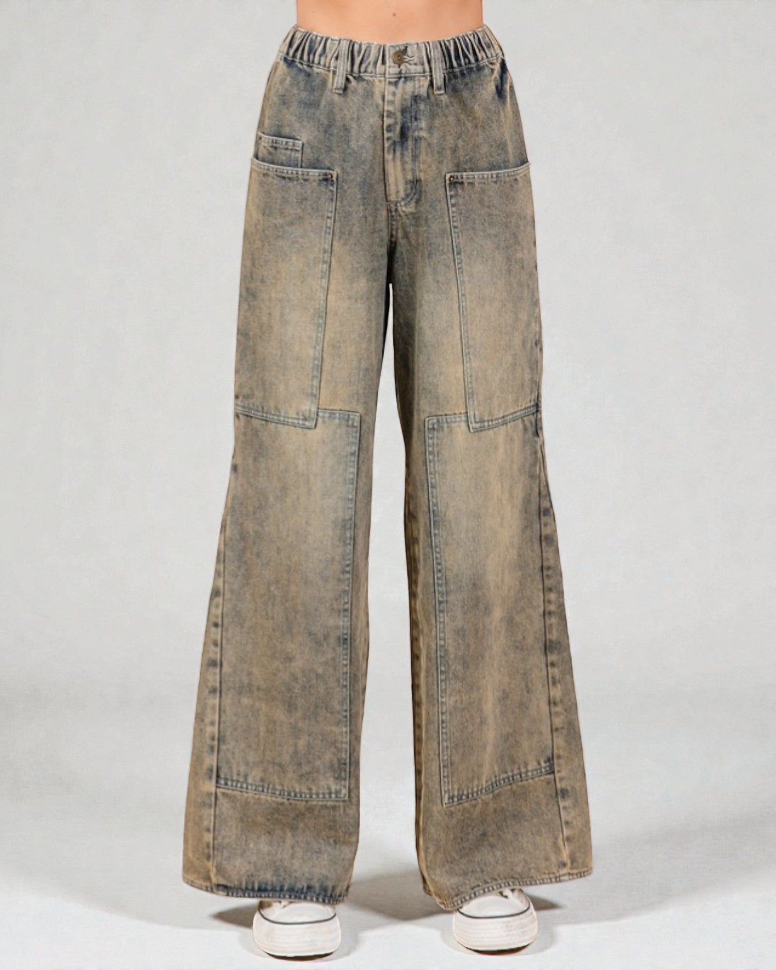 Wide-leg jeans on a white background