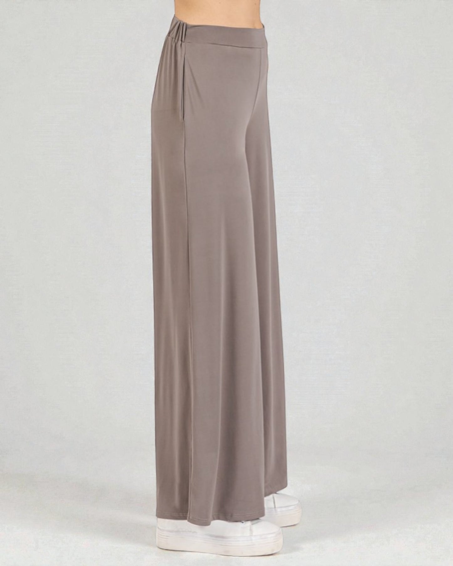 Taupe High-Waist Wide-Leg Lounge Pants