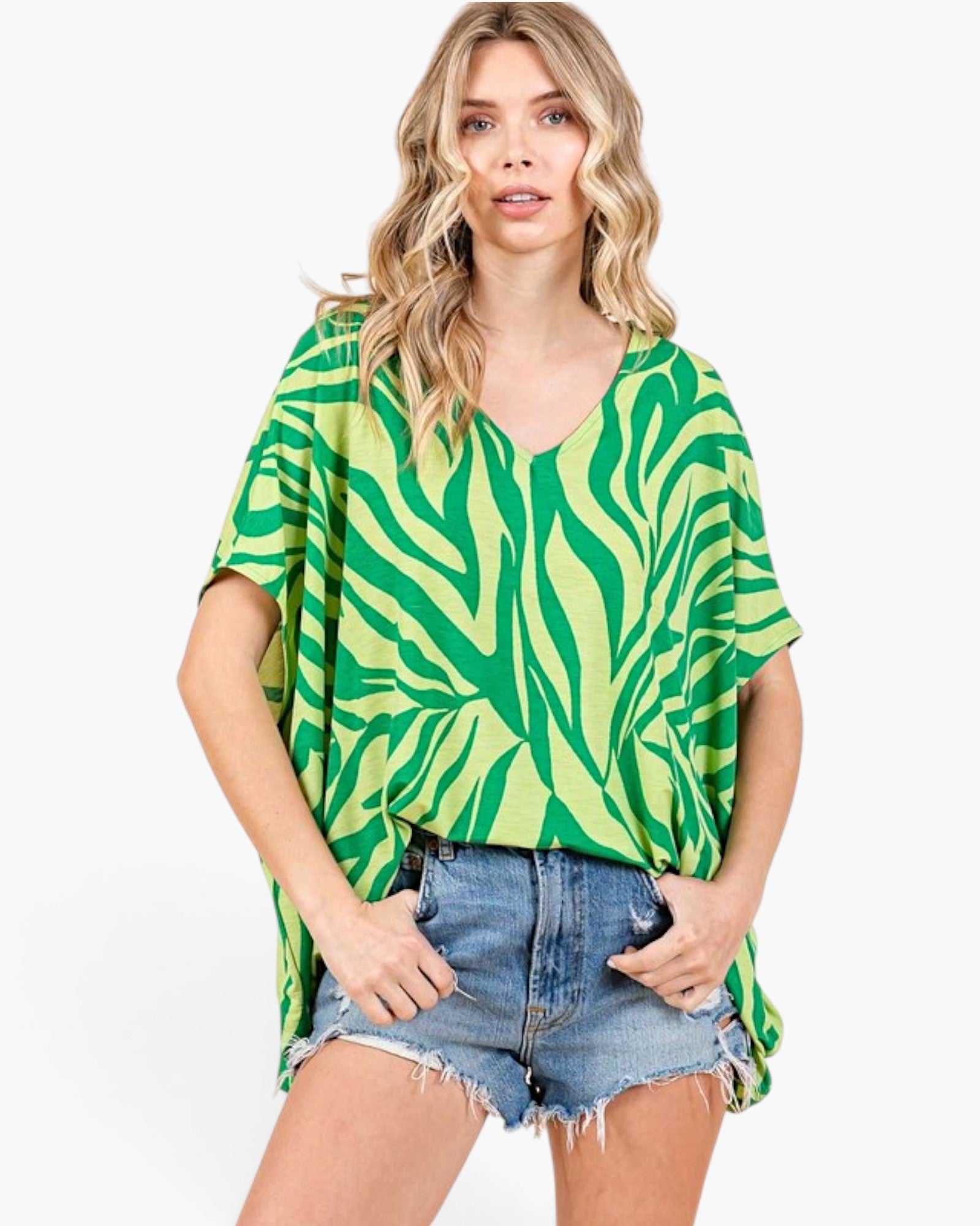 Green Abstract Print Oversized Top