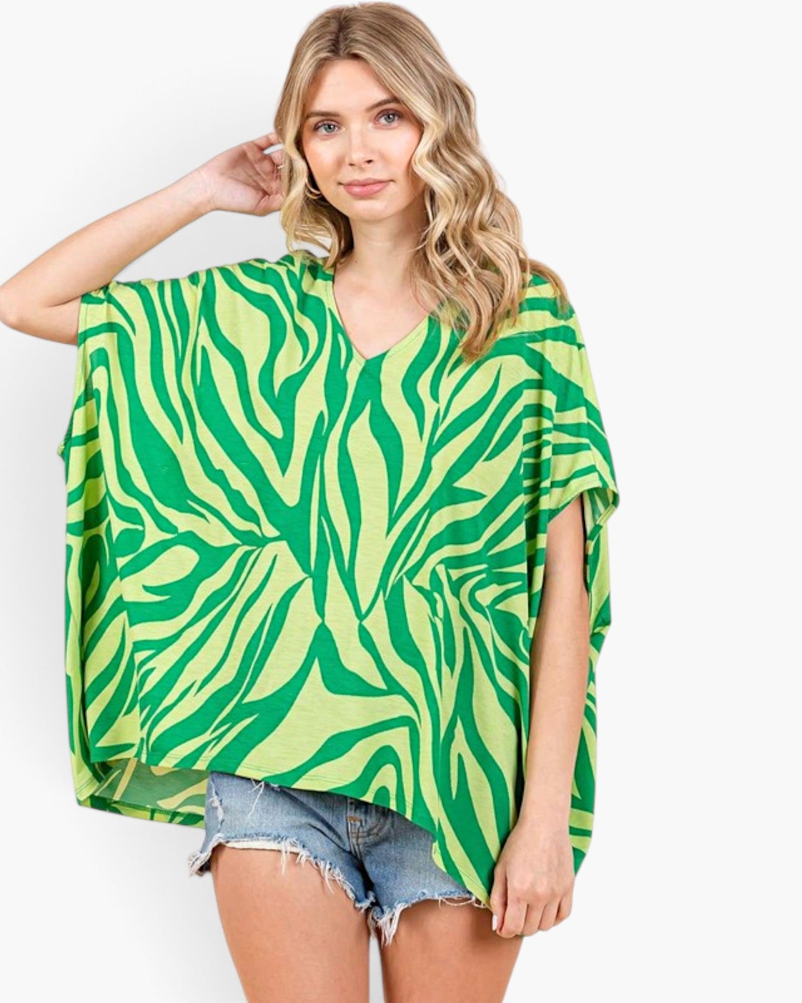 Green Abstract Print Oversized Top