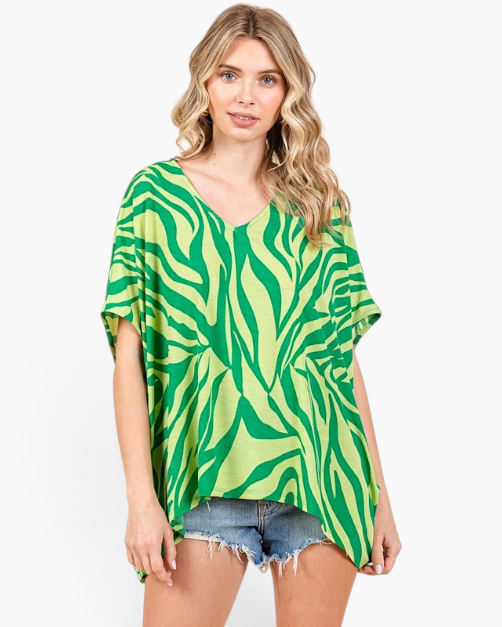 Green Abstract Print Oversized Top