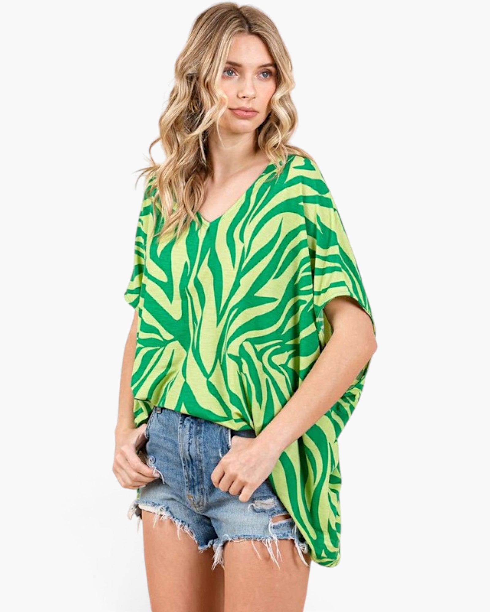 Green Abstract Print Oversized Top