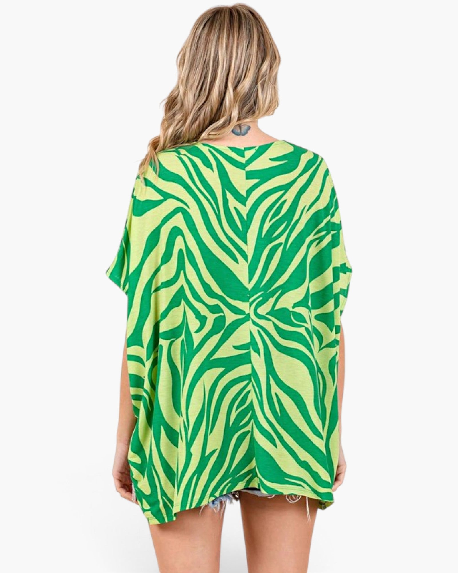 Green Abstract Print Oversized Top