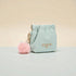 Light blue pouch with pink pom-pom keychain on a beige background