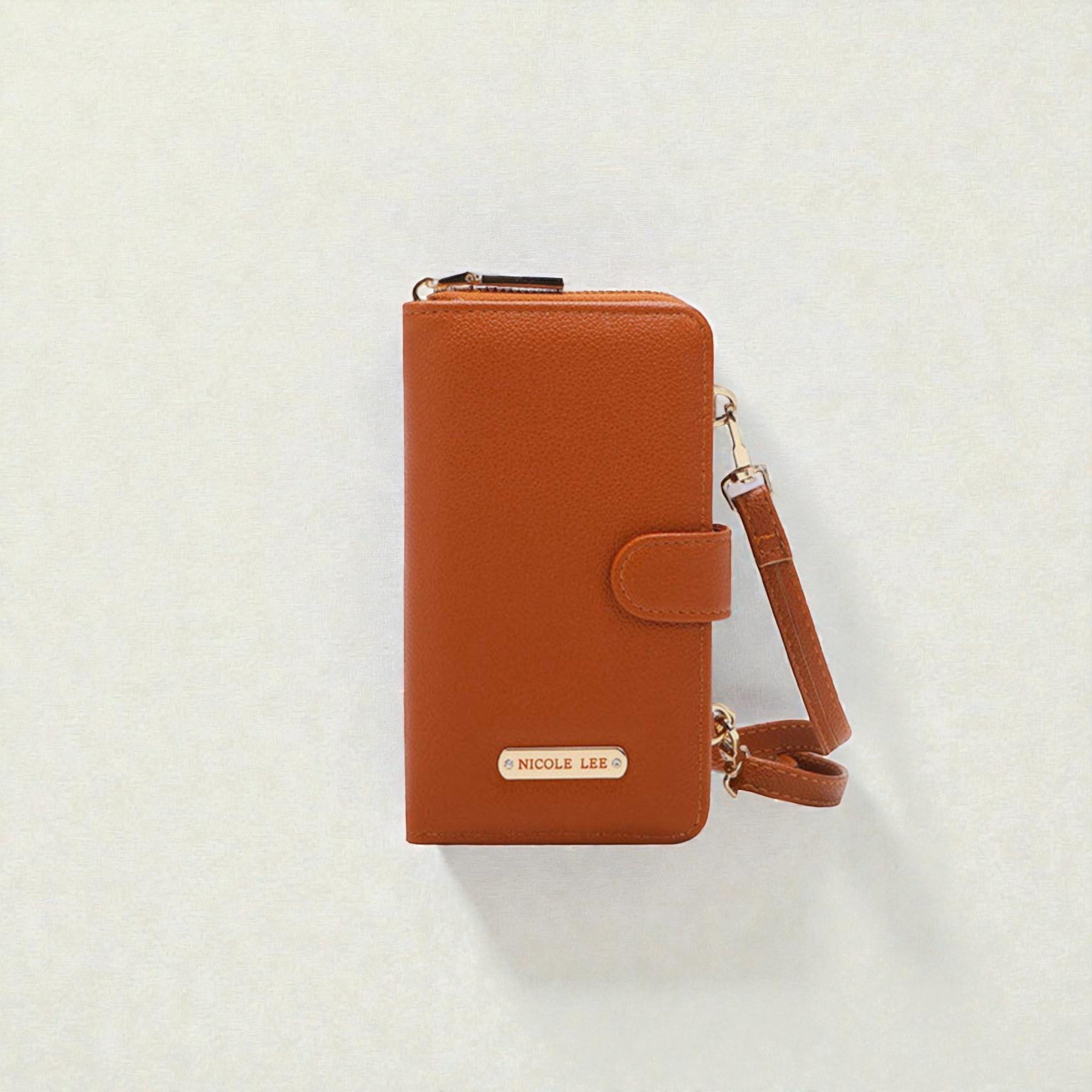 Étui portefeuille à bandoulière en cuir végétalien pour téléphone portable en 2 parties