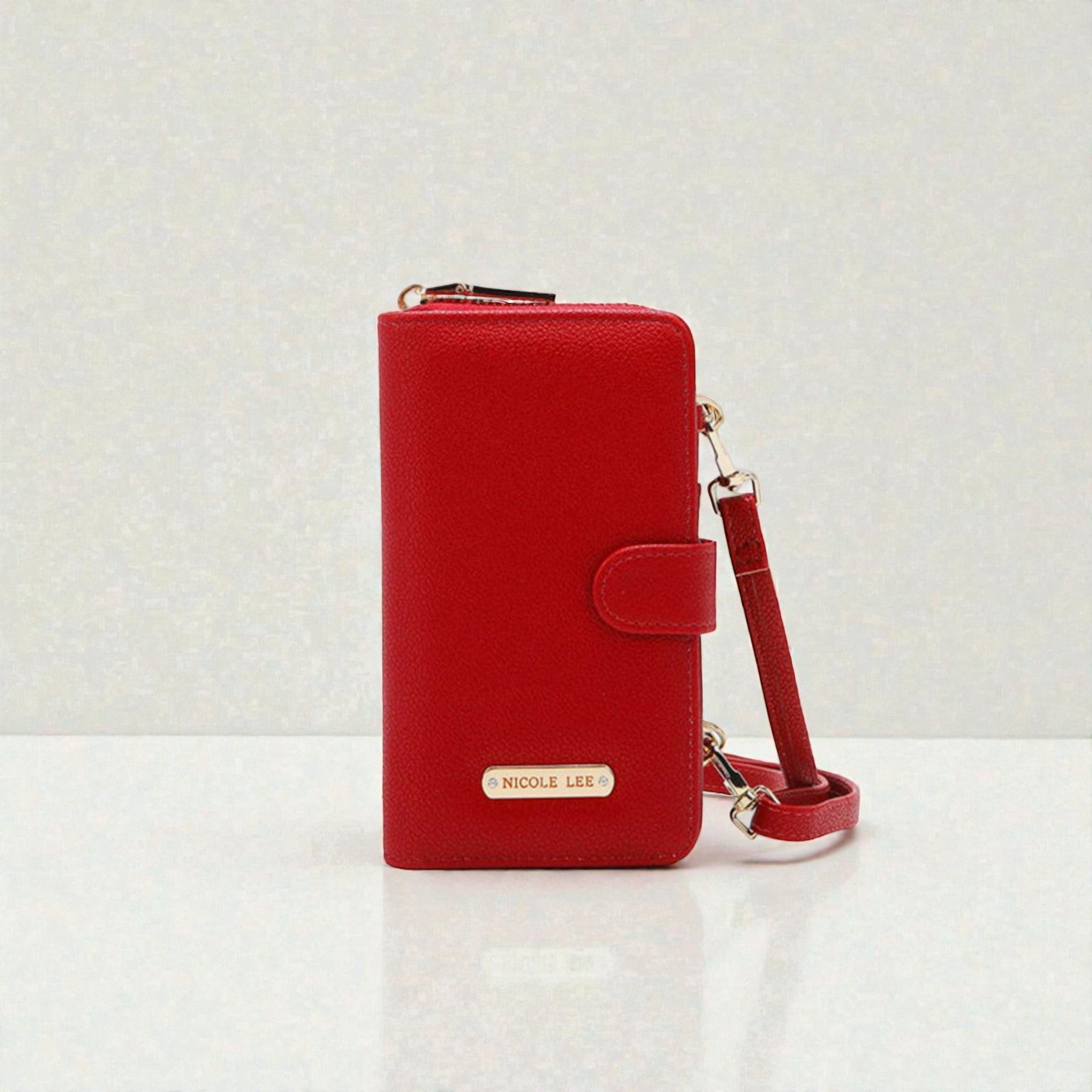 Étui portefeuille à bandoulière en cuir végétalien pour téléphone portable en 2 parties