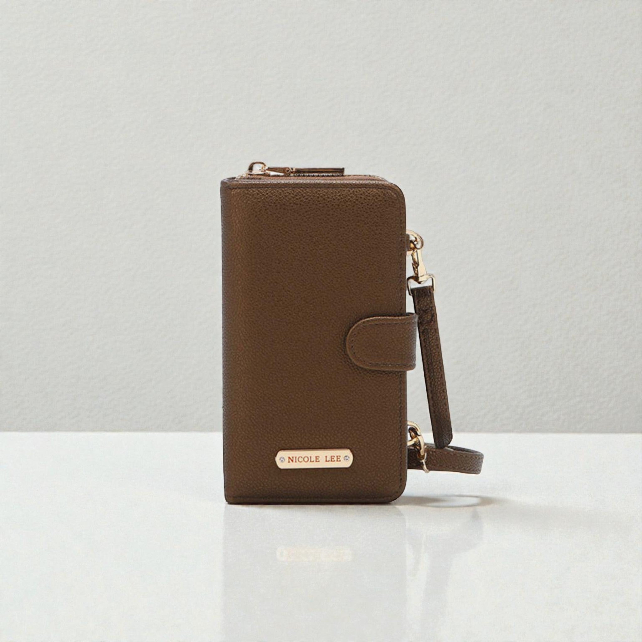 Étui portefeuille à bandoulière en cuir végétalien pour téléphone portable en 2 parties