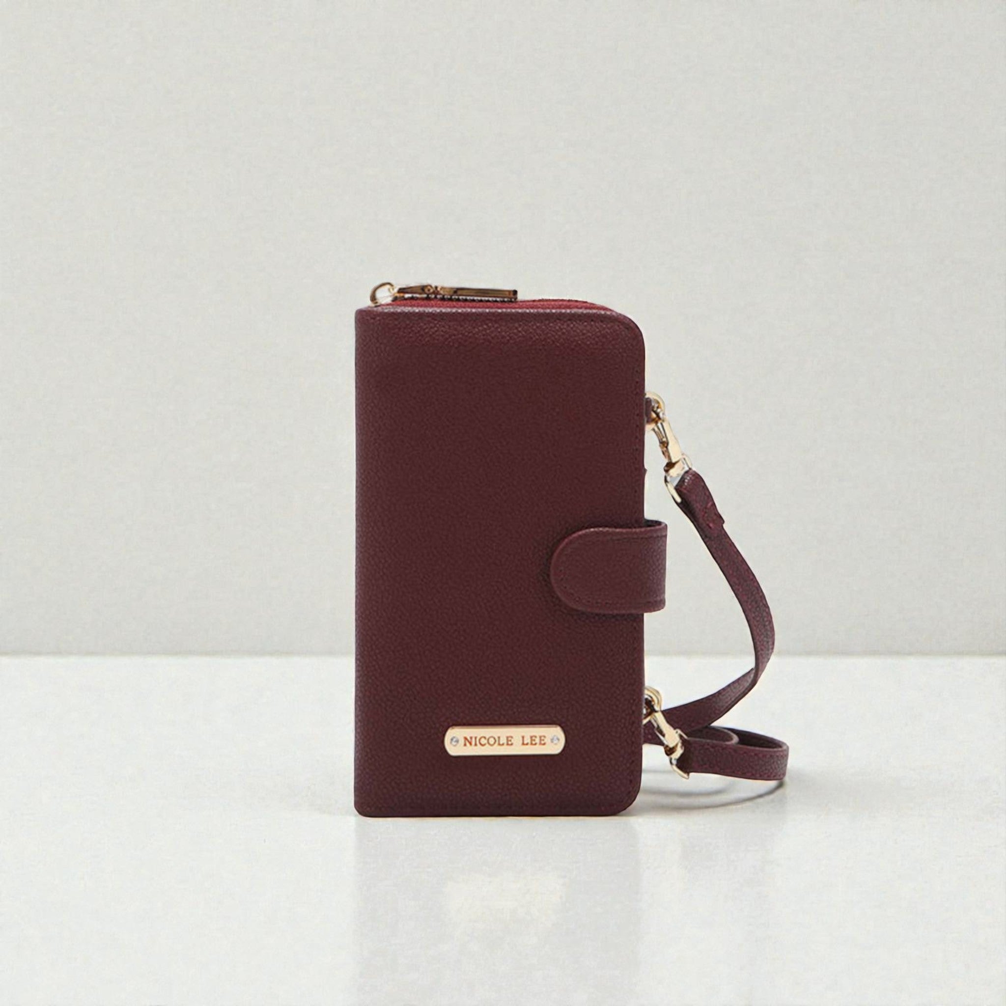 Étui portefeuille à bandoulière en cuir végétalien pour téléphone portable en 2 parties