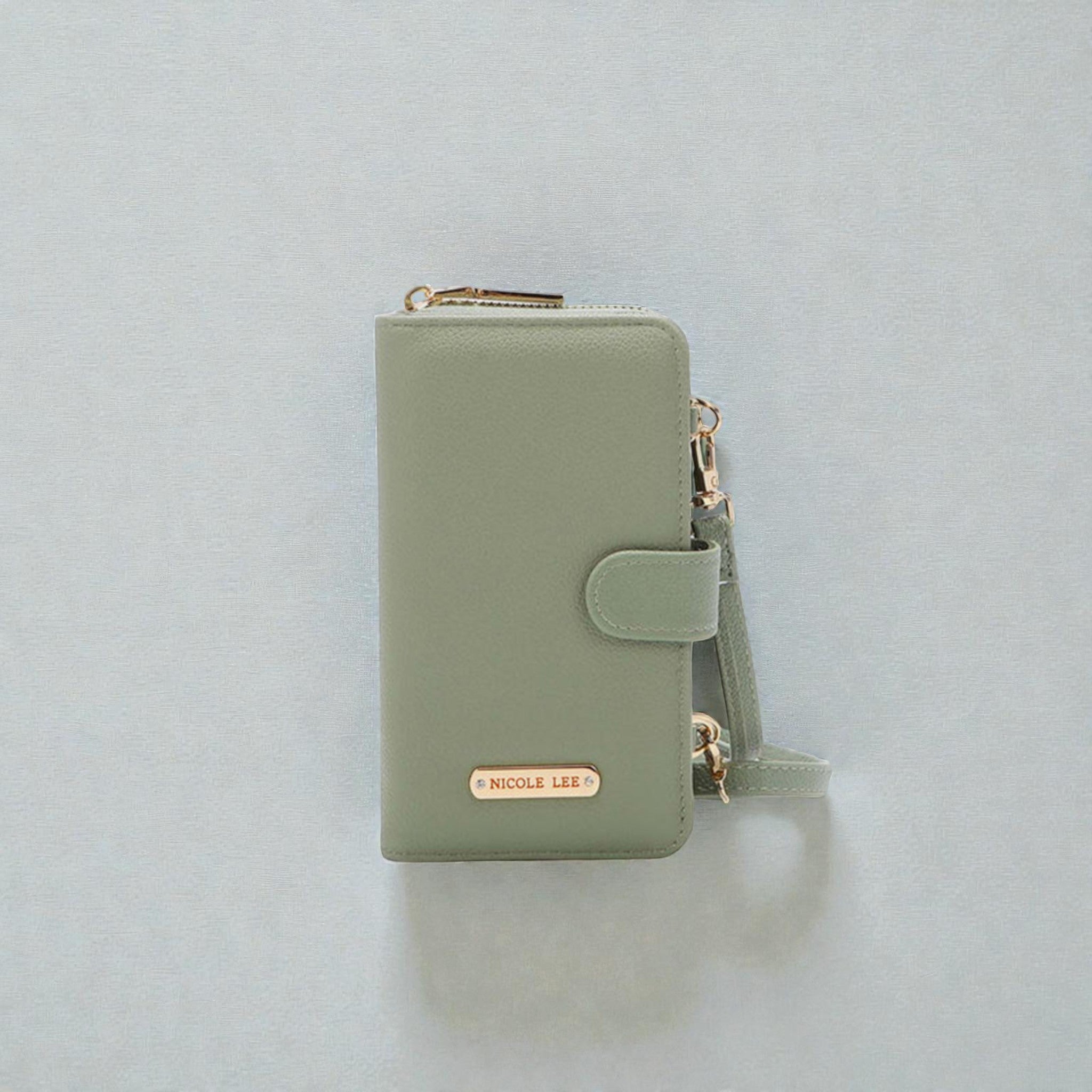 Étui portefeuille à bandoulière en cuir végétalien pour téléphone portable en 2 parties