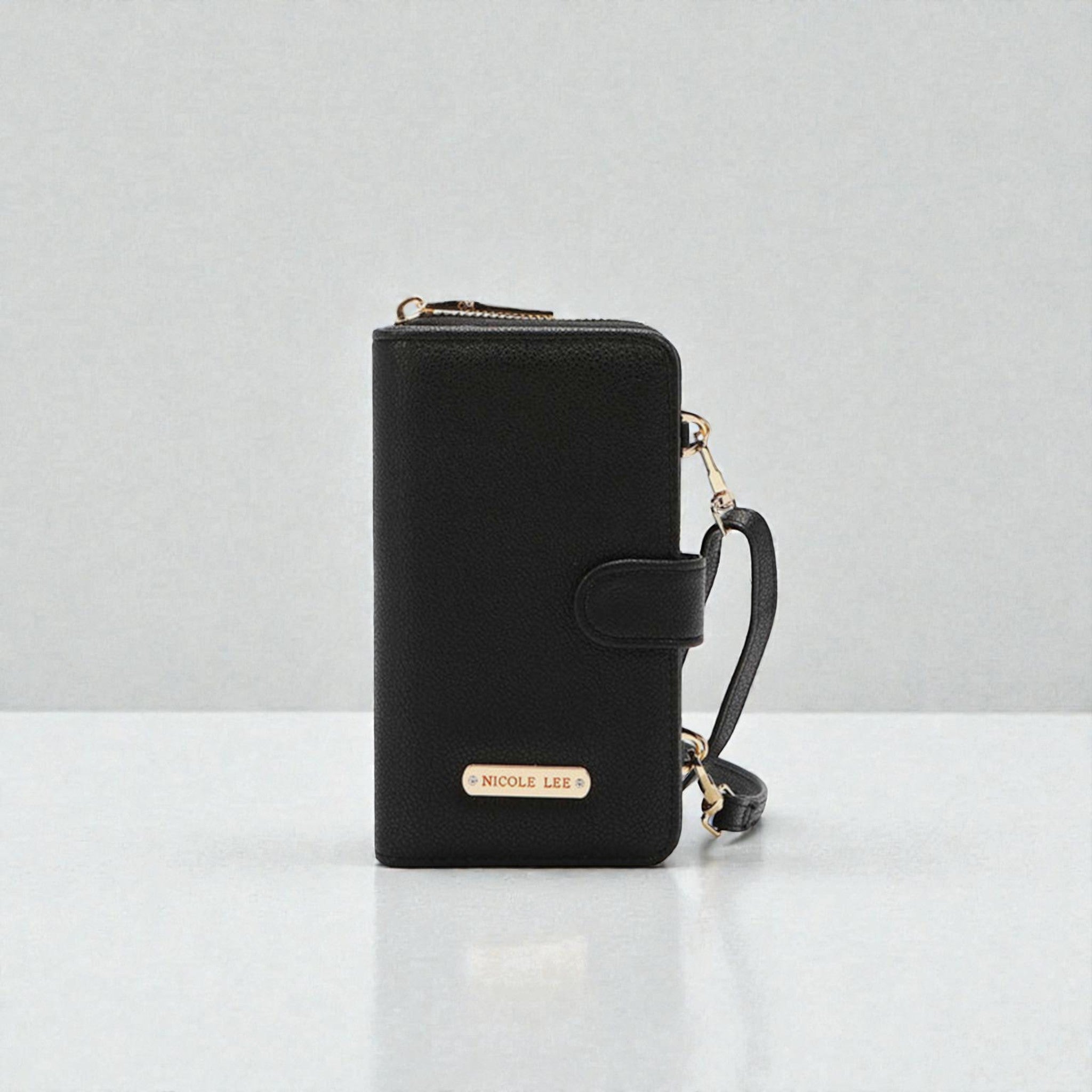 Étui portefeuille à bandoulière en cuir végétalien pour téléphone portable en 2 parties