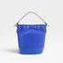 Blue bucket bag on a light gray background