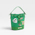 Green bucket bag with patches on a white background