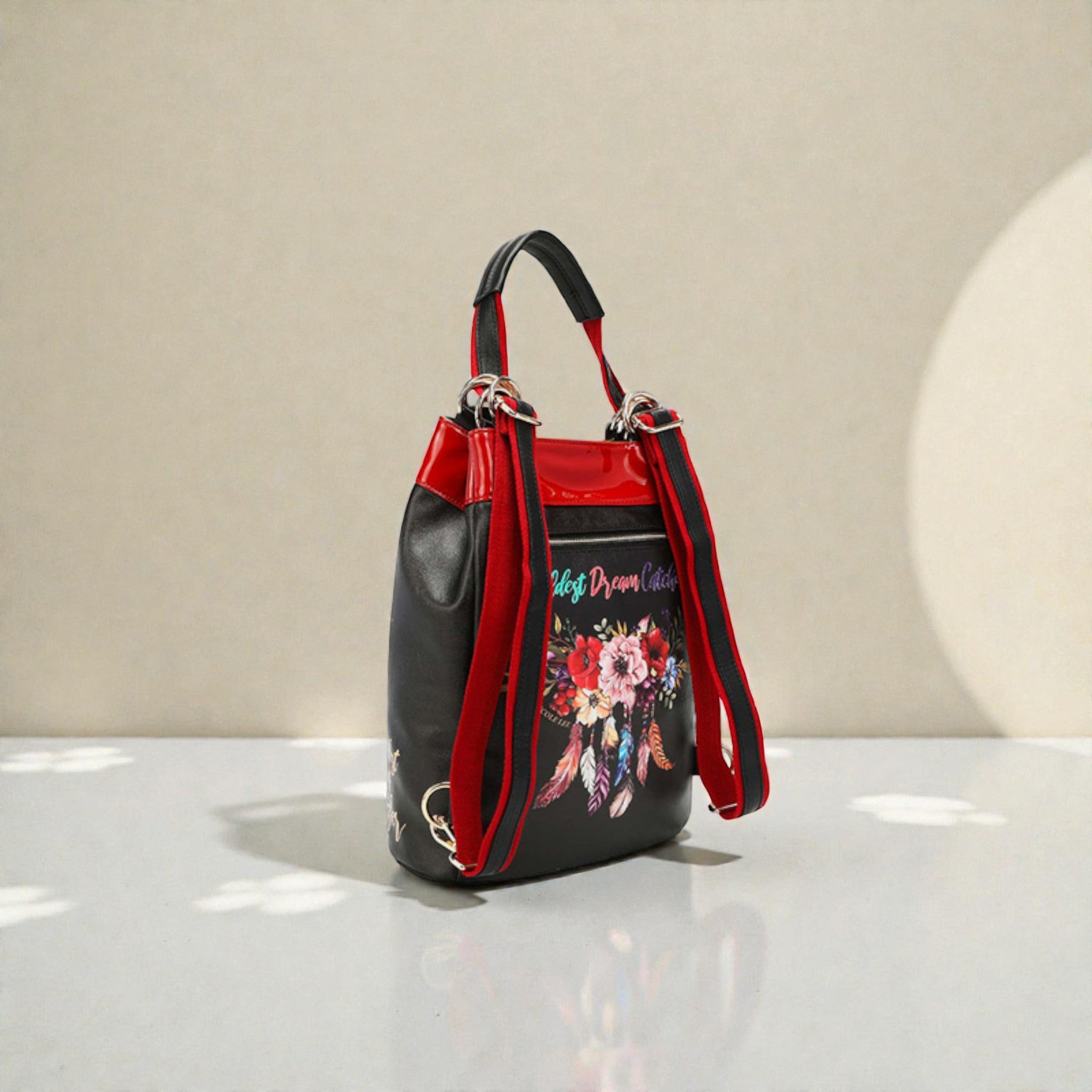Vegan Leather Multifunctional Bucket Bag Backpack