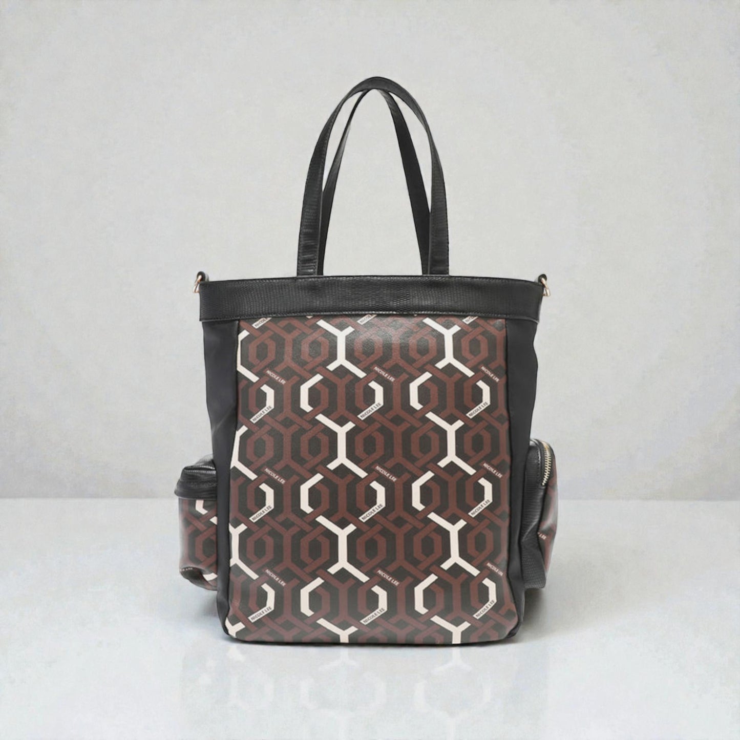 Tote bag with geometric pattern on a white background