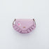 Pink ruffled handbag with a brand logo on a light gray background