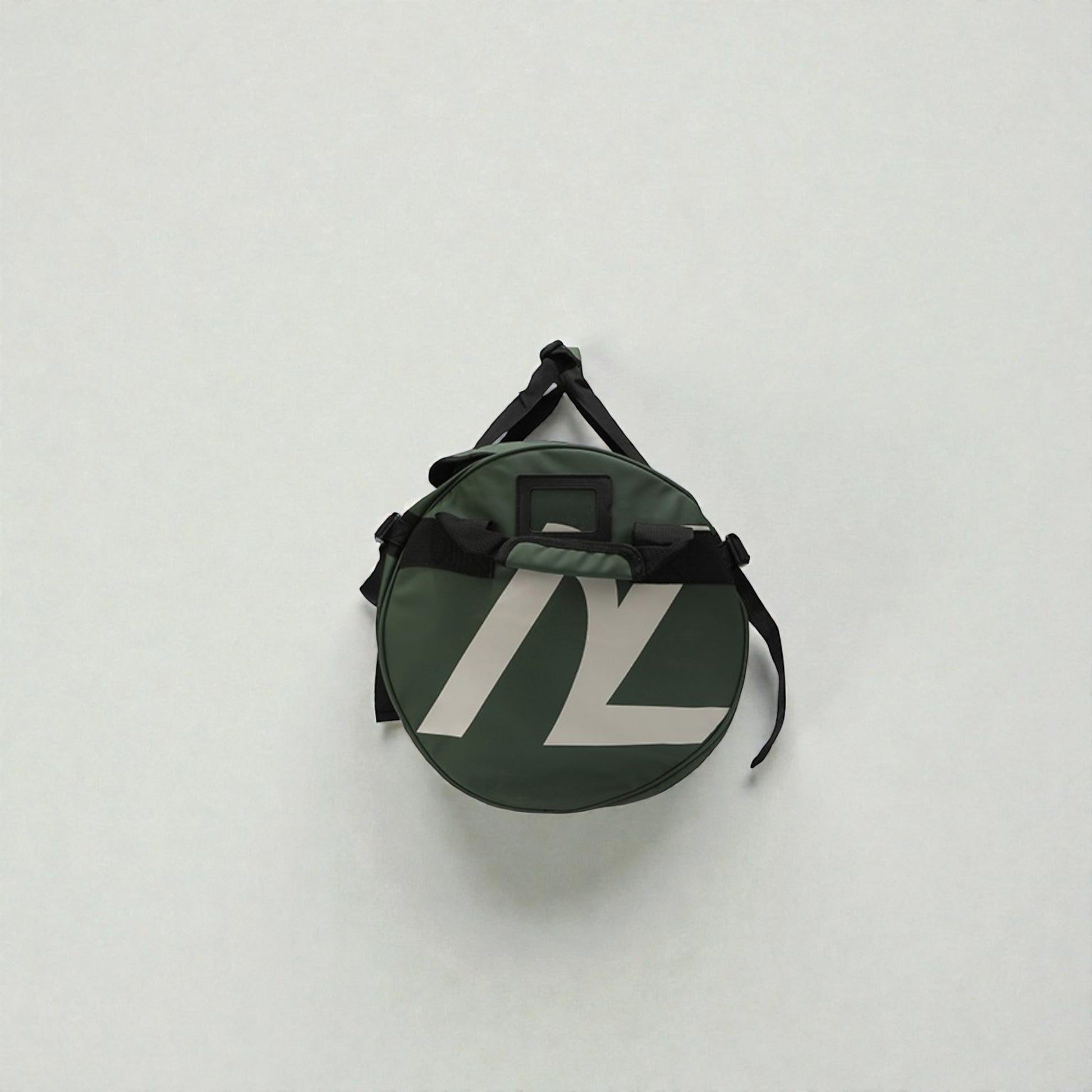 Green round bag with a logo on a white background