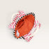 Backpack with pink and black striped design on a white background