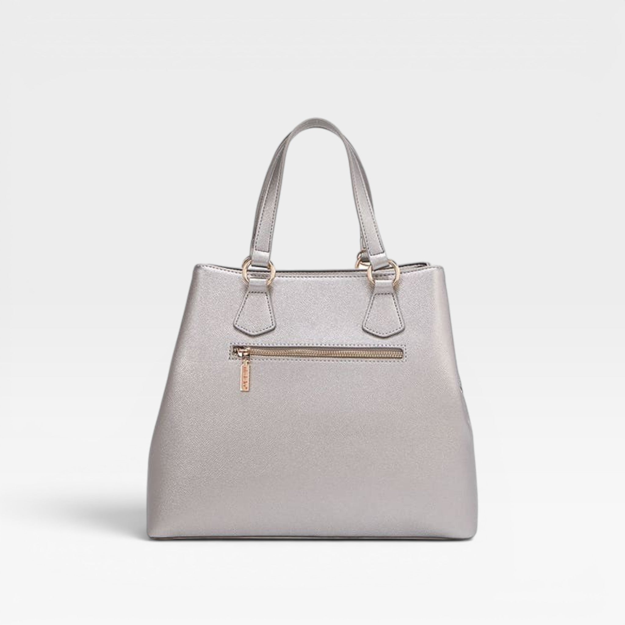 Silver handbag on a light gray background