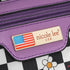 Purple bag with 'nicole lee' brand label featuring an American flag on a checkered background.